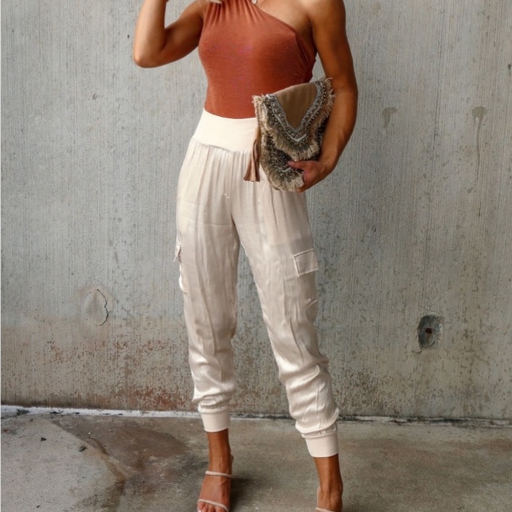 Cream Satin Jogger Pant